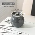 Barattolo per strutto in ceramica grigio scuro con coperchio e cucchiaio, 400 ml - Bordo Argento Grigio-400ml-Con Cucchiaio