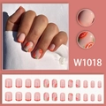 Kurze eckige Press-on-Nägel mit französischen Orangen-Spitzen und Zitrusfrucht-Designs - Orangen-Frucht-Stil (W1018-Kleber-Stil)