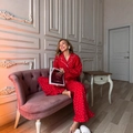 Ensemble de pyjama rouge pour femmes avec imprimé cœur et haut à manches longues - S / Rouge