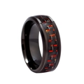 Anello da uomo in titanio nero con inserto in fibra di carbonio e dettagli rossi vivaci - US 8 / Fibra di carbonio rossa