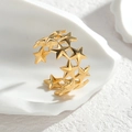 Adjustable gold stainless steel ring with hollow star geometric chain design - Pentagram / Gold