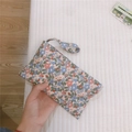 Handheld floral cotton mini pouch with wristlet strap for phone and small items - Green and Pink Floral