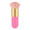 Portable kabuki brush with rainbow gradient bristles and pink faceted handle grip - Small Chubby Deep Pink Gold Tube Rainbow Hair