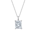 Minimalist silver necklace featuring a square geometric zircon pendant on a thin link chain - SLZN25-P-5X7 Silver Rectangle