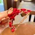 Elegant red mesh bow hair claw with gold chain weave and pearl tassel detail - Small Bow Claw Clip / Burgundy