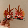 Christmas reindeer antler hair clips with brown fur ears and red plaid ribbon bows - 62# Christmas Antler Hair Clip Colorful Butterfly