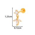 Golden flower labret stud earring with zircon inlay and titanium bar, 1.25cm height - Flower Dangle Style (2608-4#金) / Gold
