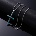 Silver cross necklace featuring turquoise beads on a box chain for a bohemian look - Cross