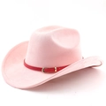 Dettaglio cappello da cowboy rosa scamosciato con cinturino rosso e fibbia dorata - M (56-58cm) / Rosa