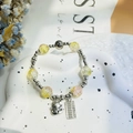 Handcrafted yellow beaded bracelet with silver lucky cat and abacus charms for women - S062-yellow Purple Cat Abacus Bracelet #sz510