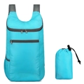 Lightweight foldable lake blue travel backpack with mesh straps and portable pouch - Lake Blue