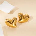 Luxury heart-shaped gold-plated stainless steel stud earrings with a polished finish - Gold Polished Heart Stud Earrings