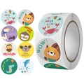 Rouleau de 8 autocollants de récompense animaux pour enfants avec crabe, renard et girafe - 8 Motifs d'Animaux de Dessin Animé (1 Pouce / 25 mm)