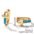 U-shaped gold earrings featuring rectangular blue accents with dimensional specs - Gold/Blue Decoration