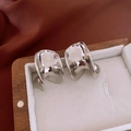 Macro view of silver floral crystal drop earrings in a luxury wooden jewelry box - Silver Needle-Silver-C-shape Irregular Fluid(13#)