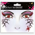 Halloween Face Art Decor with red glitter devil horns and black spider web stickers - Halloween Spider Demon