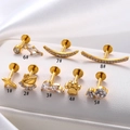 F136 titanium gold labret studs set with cubic zirconia in star and swan designs - Cat Paw Style (4#) / Gold