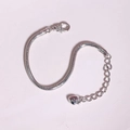 3mm versilbertes Kupfer-Schlangenarmband mit Karabinerverschluss und Herzanhänger-Detail - 17cm / Gewindelose Hummerkette Silber