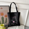 Detail of black oxford tote bag with cute cartoon bear and happy every day slogan - Black with HAPPY Bear