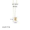 Detail view of 3D rounded golden letter E pendant with necklace size and weight specs - Letter E