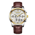 Elegant herenhorloge waterdicht met bruine lederen band en witte wijzerplaat - Bruine Lederen Band Gouden Kast Zilveren Wijzerplaat