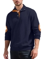 Men's dark blue embroidered Henley knit sweatshirt with orange contrast details - S / Navy Blue