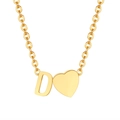 18K gold plated stainless steel necklace with D letter and heart pendant - Gold - Letter D