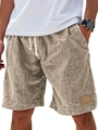 Detail of light brown linen casual shorts for men with white drawstring and waist texture - Khaki