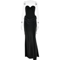 Elegantes schwarzes trägerloses Abendkleid mit Korsett-Oberteil und gerafftem Fischschwanz - S / Schwarz