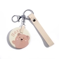 Mini miroir de poche pliant avec porte-clés en cuir beige et motif d'ours mignon - Ours brun