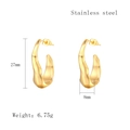Irregular C-shaped stainless steel earrings in gold finish with size and weight specs - Gold Style (LE3537)