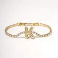 Gold letter K pendant bracelet featuring round cubic zirconia and square links - Letter K