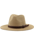 Sombrero de paja vaquero unisex con banda de cuero grabado para playa y sol - M (56-58cm) / Caqui
