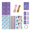 Purple monster and stripe gift wrapping set with ribbons and Princess of the Sea tags - 4 Sheets + Accessories / Sea Theme Set 1