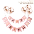 Pink and gold Happy Birthday banner kit with five 12-inch gold confetti balloons - Rose Gold Confetti Balloons + Pink Hot Stamping Birthday Set