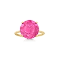 Dettaglio dell'anello in oro a quattro griffe con gemma rosa e fascia intrecciata - US 6 / Oro-Zirconia Rosa