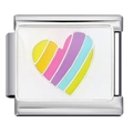 Italian charm bracelet link featuring a colorful striped heart on stainless steel - Colorful Butterfly Style (ICJ983)