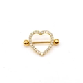 Macro detail of golden heart nipple ring shield with sparkling zircon inlay - Gold - Big Heart Zircon Shield