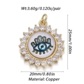 Macro view of brass evil eye pendant with cubic zirconia and dimensions data - YSN032-05 (Hamsa Hand Eye Pendant)