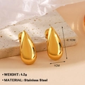 Polished gold stainless steel teardrop earrings 2.1cm height on textured stone background - Small Teardrop Shape (Gold Earrings 832-1)