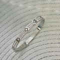 Elegante bracciale in acciaio al titanio argento con zirconi e ciondoli a quadrifoglio - Fila di Diamanti Fiore / Fiore Argento