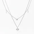Double layer silver stainless steel necklace with heart, star and pearl charms - Silver (D1447)