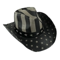 Vintage western cowboy hat with American flag stripe and star patterns in black and white - Adult 58cm One Size / Black Grey Stripes Black Grey Stars Patchwork