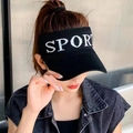 Sporty black knitted sun visor with white SPORT lettering for outdoor sun protection - Black