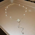 Collier de perles vintage doré avec pendentif fleur en zircon et glands de perles - 31# Collier - Fleur Dorée