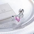 Silberner Engelsflügel-Ohrstecker mit rosa Herz-Zirkon und praktischem Schraubverschluss - Schraubverschluss Rosa Herz (A689-2#) / Silber-Rosa Herz (Einzeln)