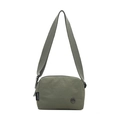 Olive green minimalist nylon crossbody bag with adjustable strap and side brand label - Green