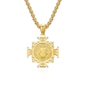 Golden Saint Benedict medallion cross necklace with stainless steel box chain - Pendant with Round Box Chain Set / 3mm x 60cm / Gold