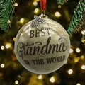 World's Best Grandma 8cm Christmas ornament with metal angel charm and red ribbon - Globe Grandma