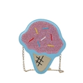 Cute blue ice cream cone crossbody bag with pink sequins and gold chain strap - Blue